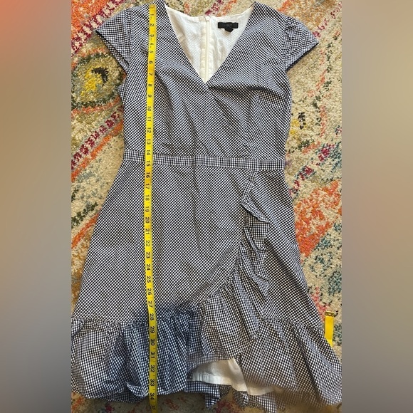 J. Crew Faux-wrap Mini Cap Sleeve Dress In Gingham Navy & White Cotton Size 6 - Picture 6 of 6
